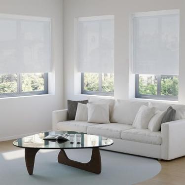 Imagem de Uilvffo Persianas de rolo de filtragem de luz sem fio para janelas, cortinas de proteção UV de tecido com isolamento térmico para casa, escritório, quarto, porta, L56 cm x A 91 cm (branco castanho)