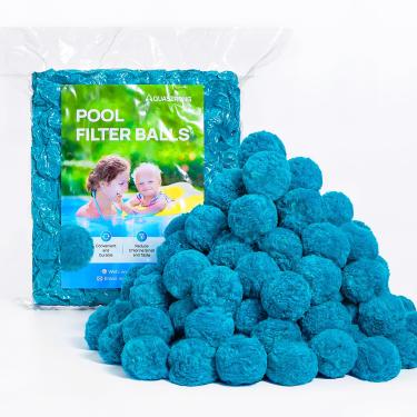 Imagem de AQUASTRONG Bolas de filtro de piscina para bomba de filtro de areia, bolas de filtro de areia reutilizáveis de 2 kg (substitui areia de filtro de piscina de 68 kg), bolas de filtro azuis eficientes