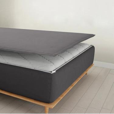 Imagem de Lençol de elástico com zíper (King Size 76x203) – Inclui (1 lençol elástico e 1 lençol com zíper), bolso profundo de 20 cm, 800 fios, 100% algodão egípcio, cor cinza escuro sólido.