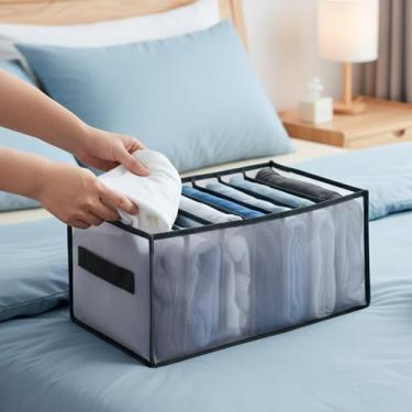 Imagem de Organizador de roupas de 7 compartimentos para jeans e camisas, caixa de armazenamento com alças, solução de gaveta para uso doméstico (preto)