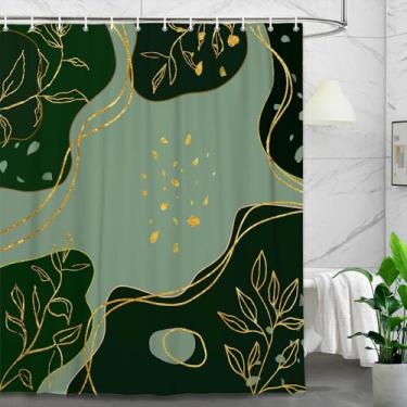 Imagem de BATRUG Cortina de chuveiro moderna de meados do século Boho Hunter verde e dourado geométrico decoração estética cortinas de banho, tecido impermeável com ganchos, 70 x 70 pol