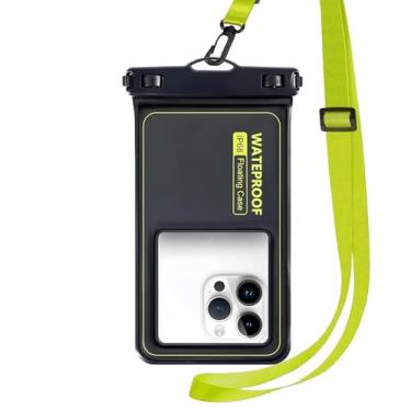 Imagem de Tandoler Bolsa flutuante à prova d'água, com cordão de pescoço ajustável, bolsa seca para celular IP68 Marine compatível com 16/15/14/13 Pro Max/12/S24 até 17.8 cm, 1 pacote - preto/amarelo, 1 pacote