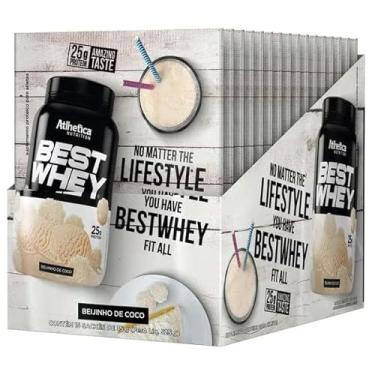 Imagem de DISPLAY BEST WHEY 15 SACHES BEIJINHO DE COCO - ATLHETICA