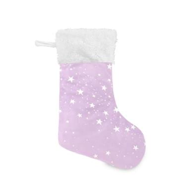 Imagem de Wassud Meias de Natal com Estrelas de Natal Grandes Meias de Natal 45,7 cm com Punho Branco Pendurado Decoração de Natal Pacote com 2