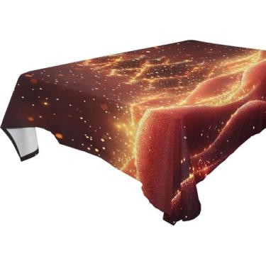 Imagem de Blueangle Glowing Stars Toalha de mesa para árvore de Natal – Toalha de mesa retangular de poliéster impermeável e resistente a manchas para ambientes internos e externos, 137 x 182 cm (444)