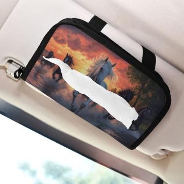 Imagem de SEHANY Suporte de lenços de carro Majestic Horse, caixa de lenços para carro, viseira solar, porta-guardanapos retangular, dispensador de máscara de carro, caixa de lenços de papel para automóveis