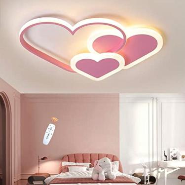 Imagem de Lustre moderno de LED em formato de coração, com intensidade regulável, para quarto infantil, ideal para meninos e meninas, sala de jantar e sala de estar. Possui controle remoto e cúpula de