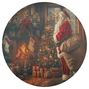 Imagem de xigua Jogo americano redondo de Natal Papai Noel, tapete de mesa redondo antiderrapante resistente ao calor, tapetes de mesa de 48 cm para decoração de cozinha, jantar e festa