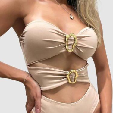 Imagem de Body Feminino sem alça Vazado Modelador Suplex Detalhe Fivela Organica