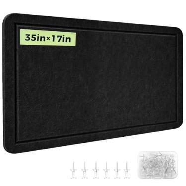 Imagem de Quadro de avisos, quadro de feltro de 99 x 43 cm, quadro de avisos, quadro de cortiça alternativo para parede, quadro de visão autoadesivo, quadro de humor quadro de fotos dobrável com 20 pinos (preto