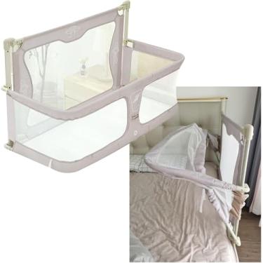 Imagem de Berço De Cabeceira De Bebê 3 Em 1 Berço De Cabeceira Janela De Malha Respirável E Visível Capa De Forro Lavável Macia E Liga De Alumínio Resistente Fácil De Mont, Creamy-white