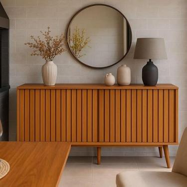 Imagem de Aparador Buffet 2 Portas de Correr Ripadas Nature Modelo Duna