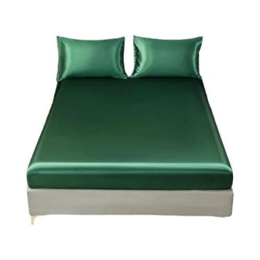 Imagem de Lençol De Cetim De Cor Sólida Com Elástico Para Colchão De Casal, Quee