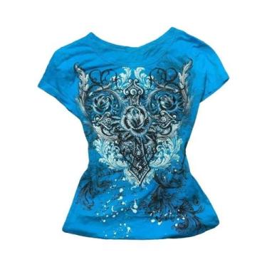 Imagem de Camiseta Feminina Y2K Grunge Com Strass Em Forma De Coração E Rosa, Es