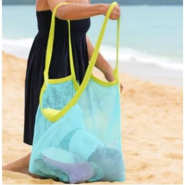 Imagem de Bolsa grande para praia, bolsa de malha de armazenamento rápido para brinquedos, toalhas, ferramentas de areia e roupas, Azul