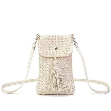 Imagem de Mini bolsa tiracolo de tecido para mulheres, leve, estilo palha, bolsa de ombro, Branco, Medium, Mochila casual