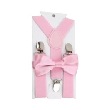 Imagem de Conjunto De Gravata Borboleta Infantil Em Cor Sólida Com Suspensórios 