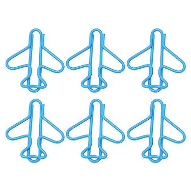 Imagem de Fydun Clipes de papel fofos, 100 peças de clipes cobertos com design em forma de avião, 100 peças de marcadores de livro, fio azul, cor brilhante para scrapbook, cartão, artesanato, metal, avião
