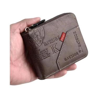 Imagem de Carteira Masculina De Couro PU Com Zíper, Porta Moedas E Cartões - NON