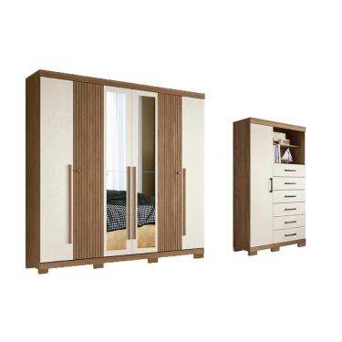 Imagem de Guarda Roupa 2 Peças (1guardaroupa+1cômoda) Qc355 Jatoba/areia - Santos Andirá