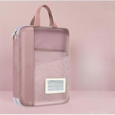 Imagem de Bolsa de documentos transparente com alça, pasta organizadora para estudos, provas e livros, arquivo portátil para uso diário e transporte de materiais A4 (rosa)