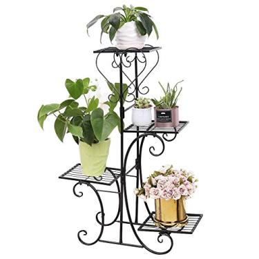 Imagem de U5GAAALPPQ9 Suporte de plantas Malayas Suporte de ervas de flores de metal Prateleiras de jardim para pátio 4 estante de vaso de flores de plantas Suporte de exibição interno externo armário de