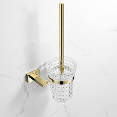 Imagem de Conjunto de ferragens de banheiro acessórios de banheiro dourado suporte de parede, escova de vaso sanitário, anel de toalha, cesta de lenços, rede de sabão, espelho, suporte de papel higiênico