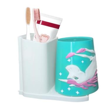 Imagem de Lily's Home Suporte de escova de dentes infantil - Conjunto organizador e copo de unicórnio 3D - Decoração divertida de armazenamento de banheiro - Design rosa/branco - Acessórios de banheiro infantil
