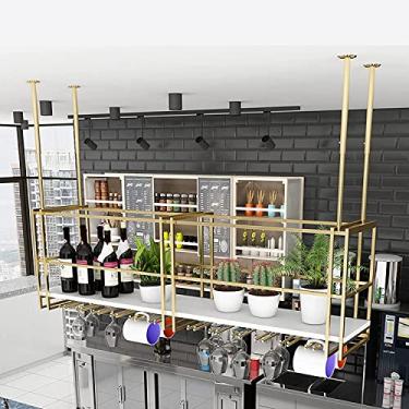 Imagem de Suporte de garrafa de vinho para pendurar no teto - Prateleira flutuante de teto com suporte para copos de vinho - 30 a 60 cm de altura ajustável (100 x 30 * 106 cm)