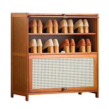 Imagem de Armário de sapatos de bambu com portas de vime moderno organizador de armazenamento de sapatos de entrada para corredor, banheiro, cozinha, armário de sapato, armário de armazenamento de sapatos