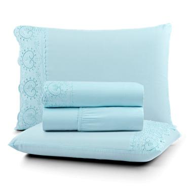 Imagem de Jogo De Cama Nobless Casal Padrão 04 Peças 100% Poliéster - Azul Sutil