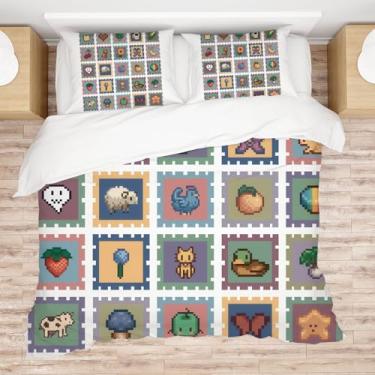 Imagem de Allenjoy Conjunto de edredom de videogame de fazenda com 2 fronhas para decoração de quarto, berçário, lavável na máquina, tamanho casal