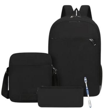 Imagem de Mochila Conjunto Lancheira Estojo Com Cabo USB - Mormino, Preto 