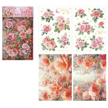 Imagem de Adesivos Washi florais de folha dourada à prova d'água para agenda de scrapbooking e decoração de artesanato DIY