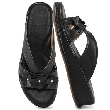 Imagem de Ecetana Sandálias femininas de salto plataforma elegantes para o verão confortáveis com espuma viscoelástica sem cadarço, Preto, 39