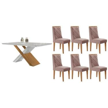 Imagem de Sala Jantar Mesa Imperatriz Tampo c/ Vidro Curvo 180cm+6 Cadeiras Piet