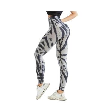 Imagem de Calças De Yoga Femininas De Cintura Alta Sem Costura Tie Dye, Leggings