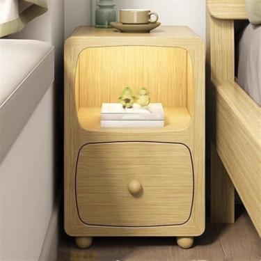 Imagem de Mesa de cabeceira estreita com gavetas, mesa de cabeceira de madeira maciça, armário de armazenamento pequeno com compartimentos abertos, cômoda de madeira multifuncional para quarto