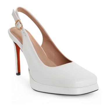 Imagem de ANN CREEK Sapato feminino de salto alto com bico quadrado plataforma para mulheres, vestido Mary Jane, casamento, formatura, festa, escritório, Branco, 36