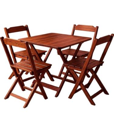 Imagem de Jogo De Mesa Dobrável 70x70 C/ 4 Cadeiras Madeira Maciça Bar(Imbuia)