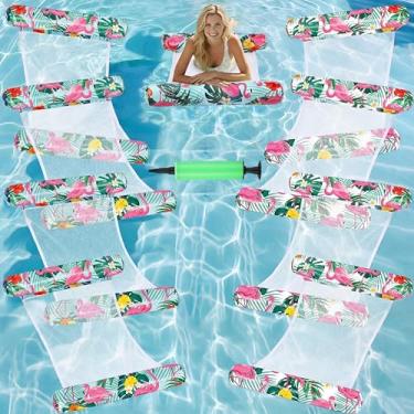 Imagem de Gemscream Pacote com 8 boias infláveis para piscina, tamanho adulto, com bomba de ar, flamingo, 4 em 1, tropical, multiuso, para natação, água, rede, brinquedos, poltronas de PVC grosso para festa na