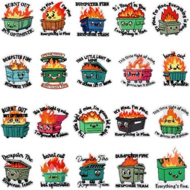 Imagem de 20 peças de adesivos fofos com tema de lixeira bordados, costurados, para jeans, chapéus, mochilas, jaquetas, roupas, decoração faça-você-mesmo, suprimentos de artesanato para mulheres (fogo de lixo)