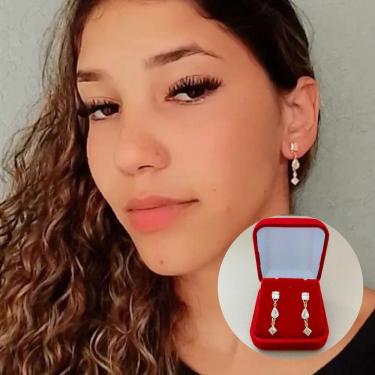 Imagem de Brinco 3 Pedras Zircônia Banho De Ouro 18k