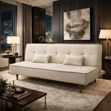 Imagem de Sofá Cama Silver 3 Lugares Reclinável 1,92 Material Sintético Bege Sta