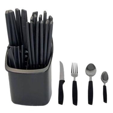 Imagem de Conjunto de Talheres Capri, 25 Peças, Preto com Suporte Organizador, G