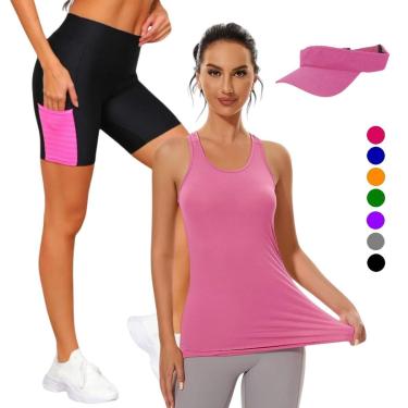 Imagem de Camiseta REGATA DRY Tecido Furadinho + SHORT Legging COM BOLSOS + VISEIRA DRY Conjunto Fitness 1004-Feminino
