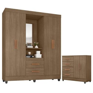 Imagem de Guarda Roupa Casal Capela e Cômoda 4 Gavetas 2 Portas Lite Carvalho Oak - Móveis Leão