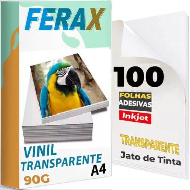 Imagem de Adesivo Vinil Transparente 100%, Jato Tinta A4 - 100 Folhas - Ferax, T