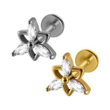 Imagem de Piercing Labret De Aço Cirúrgico Com Zircônia Cúbica Em Formato De Flo