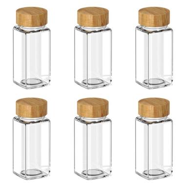 Imagem de Kit 6 Potes para Tempero Hermético de Vidro e Bambu 125ml Keep Ou